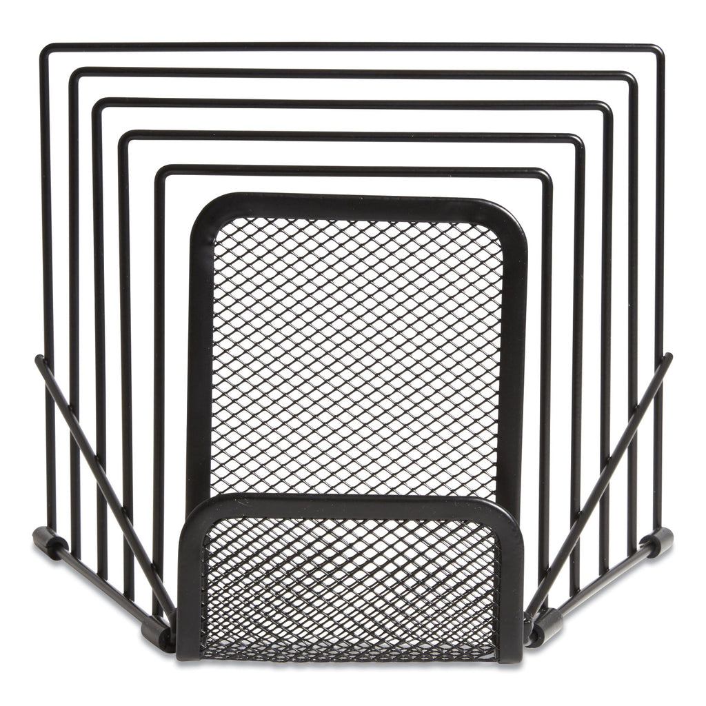 Metal Incline Sorter with Wire Mesh Mobile Device Holder, 6 Sections, 7.48 x 8.77 x 7.55, Matte Black