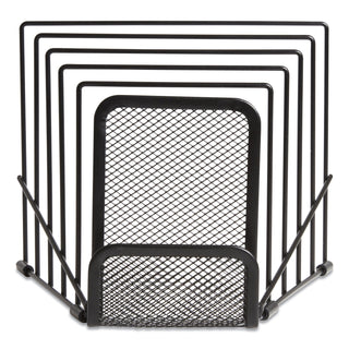 Metal Incline Sorter with Wire Mesh Mobile Device Holder, 6 Sections, 7.48 x 8.77 x 7.55, Matte Black