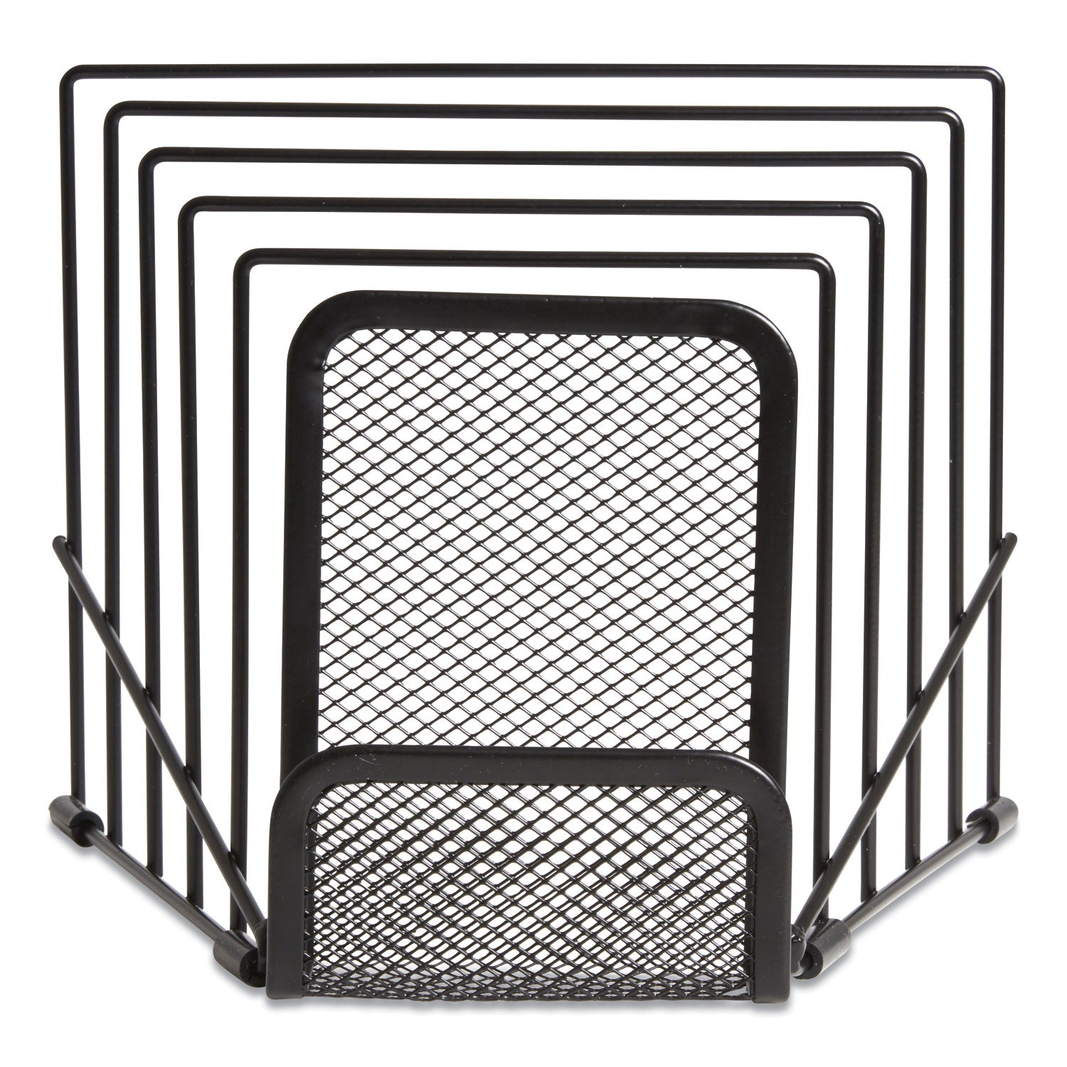 Metal Incline Sorter with Wire Mesh Mobile Device Holder, 6 Sections, 7.48 x 8.77 x 7.55, Matte Black
