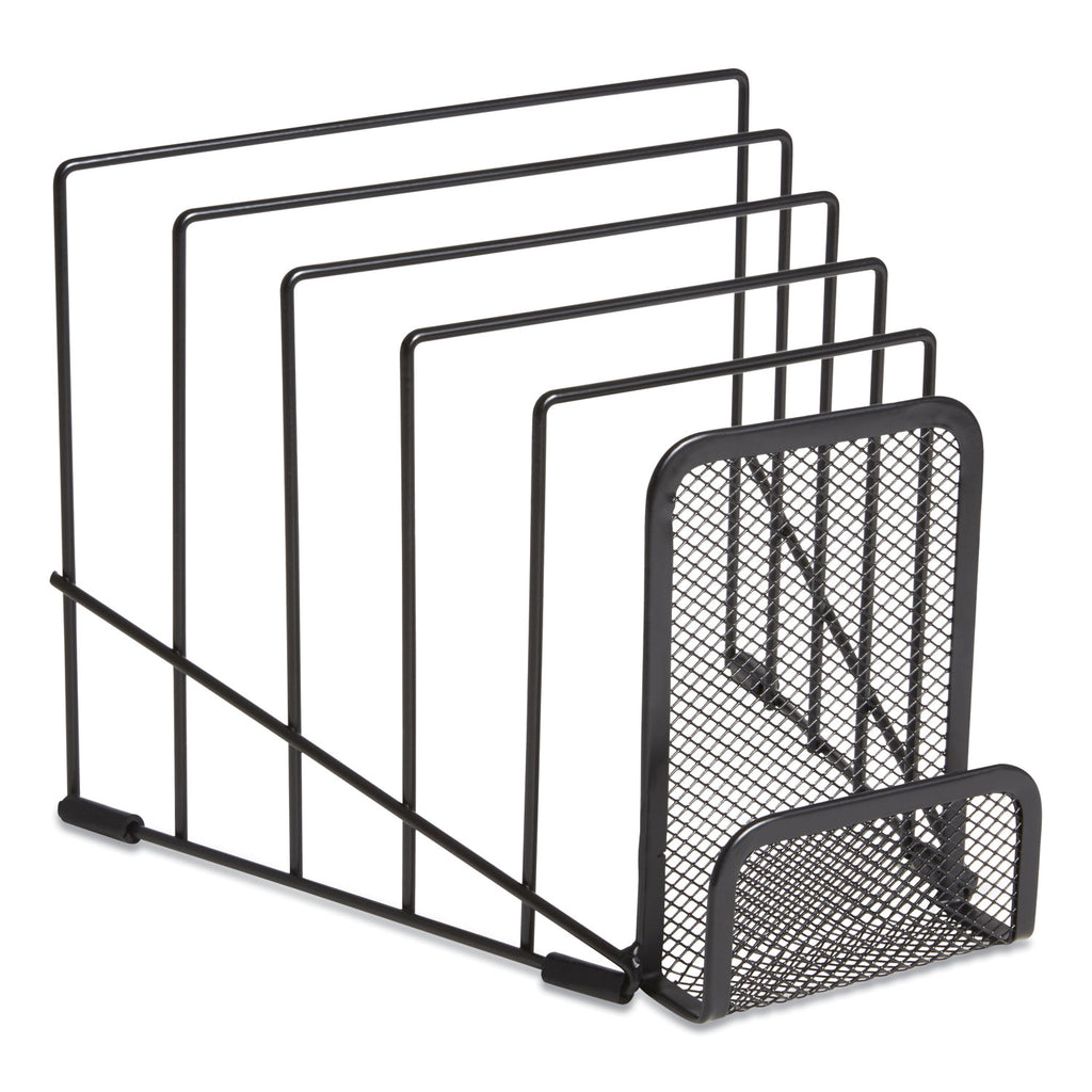Metal Incline Sorter with Wire Mesh Mobile Device Holder, 6 Sections, 7.48 x 8.77 x 7.55, Matte Black