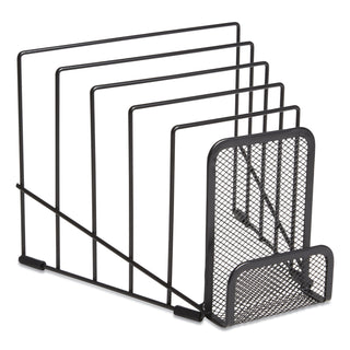 Metal Incline Sorter with Wire Mesh Mobile Device Holder, 6 Sections, 7.48 x 8.77 x 7.55, Matte Black