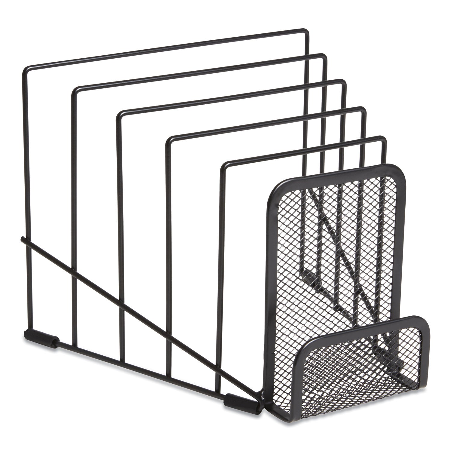 Metal Incline Sorter with Wire Mesh Mobile Device Holder, 6 Sections, 7.48 x 8.77 x 7.55, Matte Black