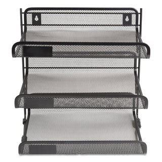 Side-Load Open Design Wire Mesh Horizontal Document Organizer, 3 Sections, Letter-Size, 13.78 x 11.22 x 13.38, Matte Black