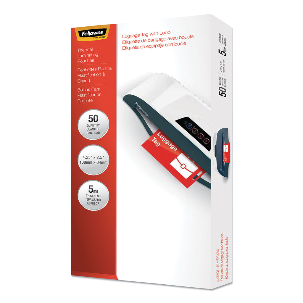 Laminating Pouches, 5 mil, 4.25" x 2.5", Gloss Clear, 50/Pack - 