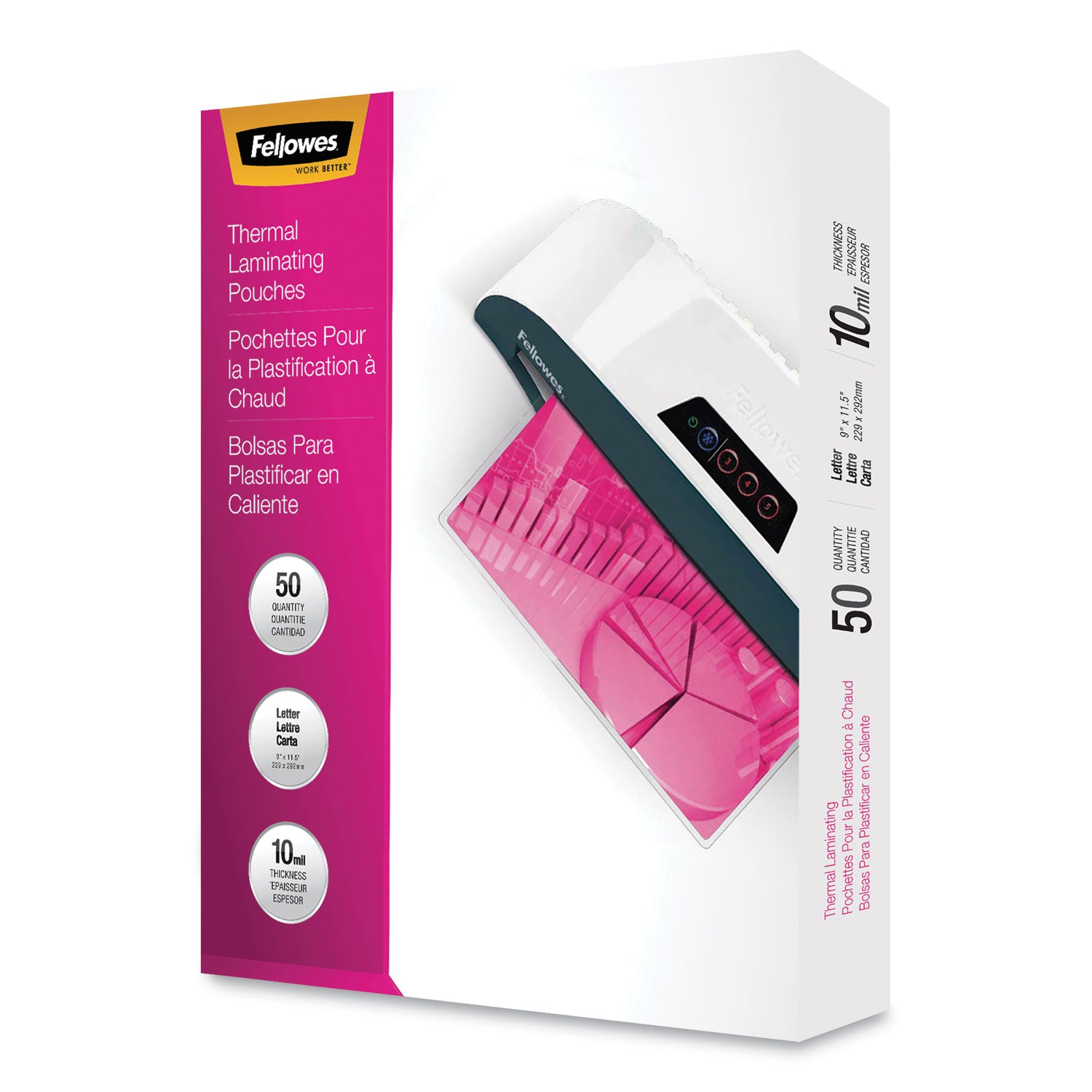 Laminating Pouches, 10 mil, 9" x 11.5", Gloss Clear, 50/Pack - 