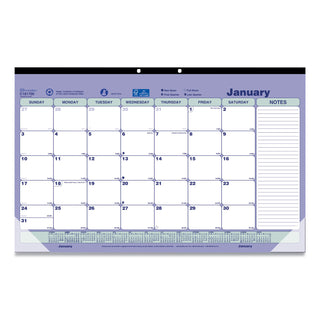Monthly Desk Pad Calendar, 17.75 x 10.88, White/Blue/Green Sheets, Black Binding, Clear Corners, 12-Month (Jan to Dec): 2024