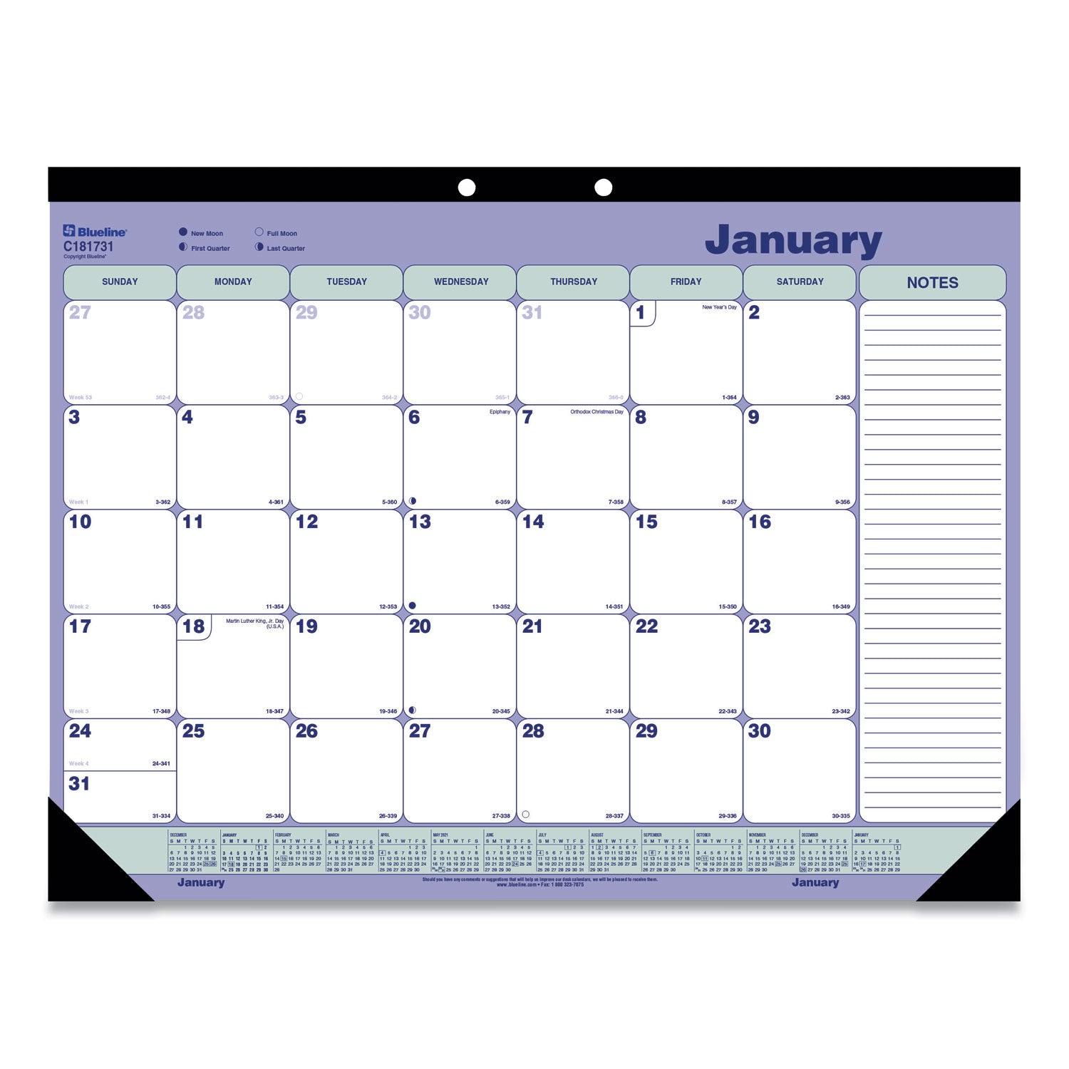 monthly-desk-pad-calendar-2125-x-16-white-blue-green-sheets-black-binding-black-corners-12-month-jan-to-dec-2024_redc181731 - 1