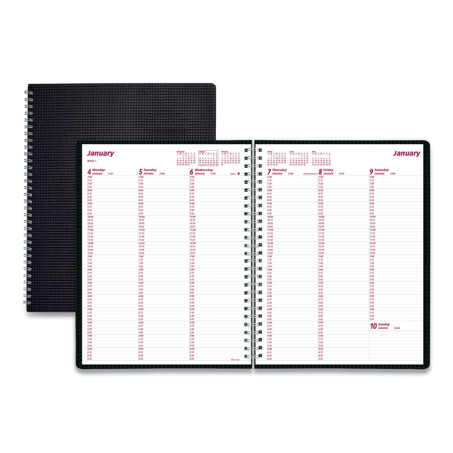 DuraFlex Weekly Planner, 11 x 8.5, Black Cover, 12-Month (Jan to Dec): 2024 - 
