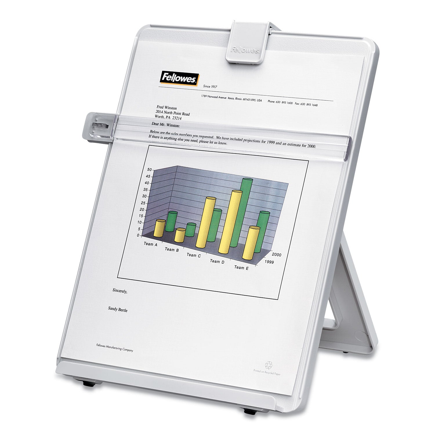 Non-Magnetic Desktop Copyholder, 25 Sheet Capacity, Plastic, Platinum - 
