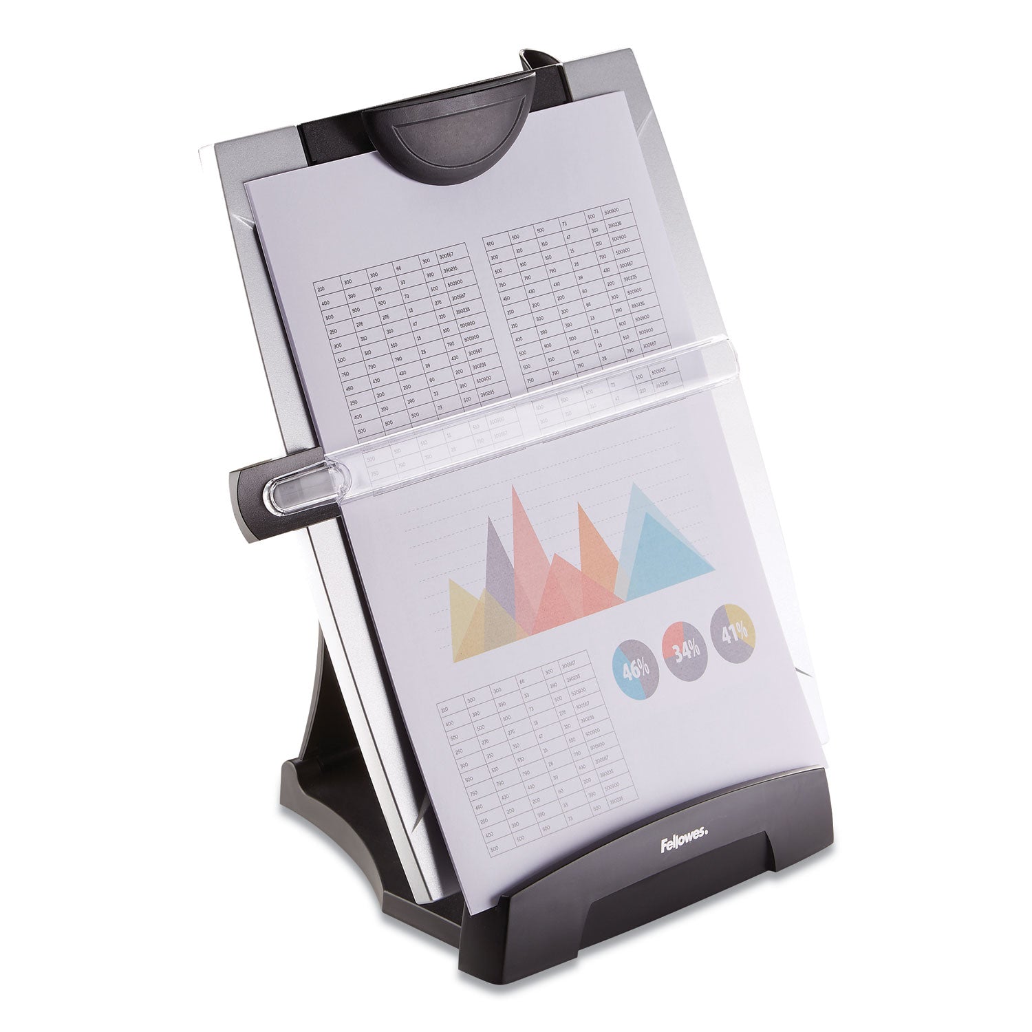 Office Suites Desktop Copyholder with Memo Board, 150 Sheet Capacity, Plastic, Black/Silver - 