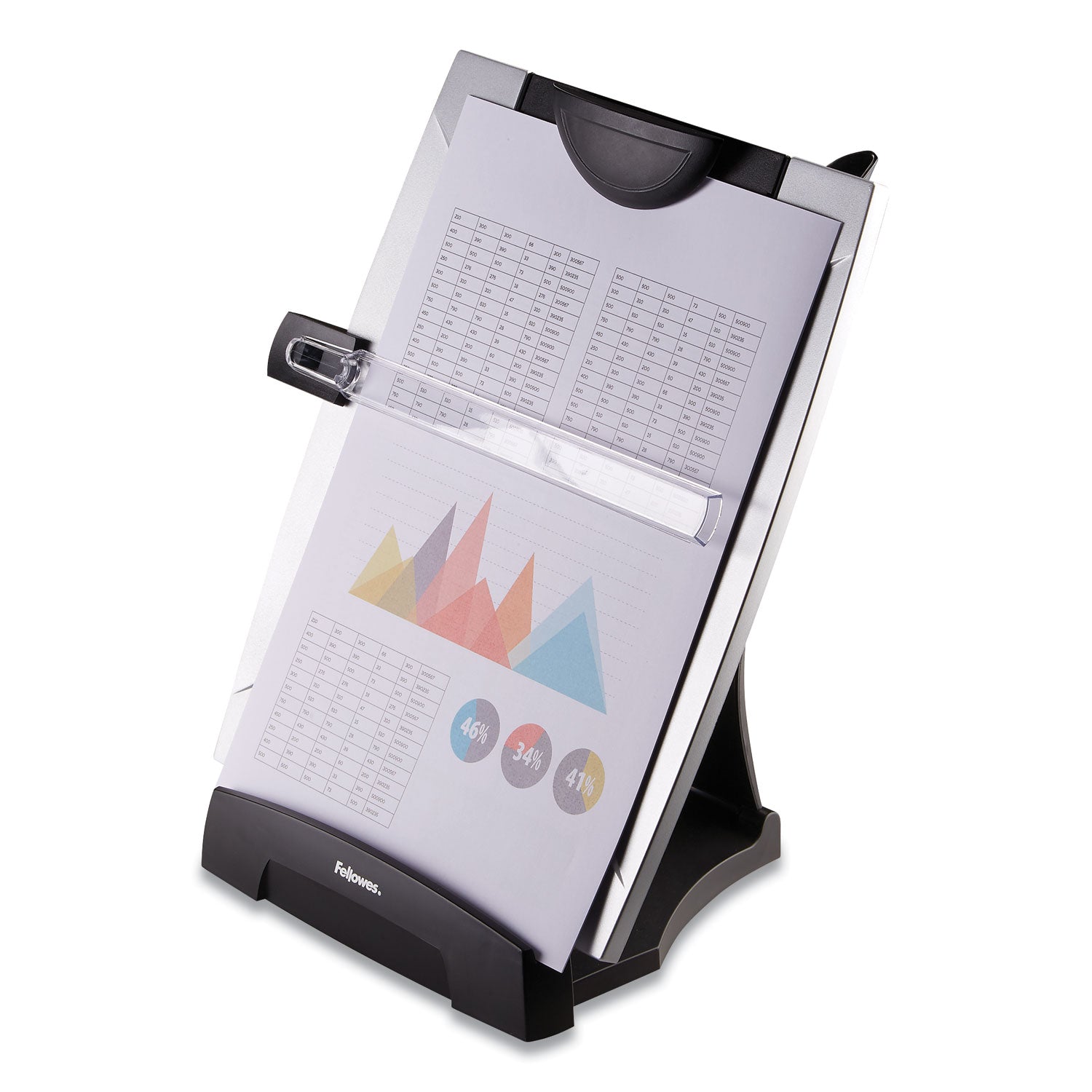 Office Suites Desktop Copyholder with Memo Board, 150 Sheet Capacity, Plastic, Black/Silver - 