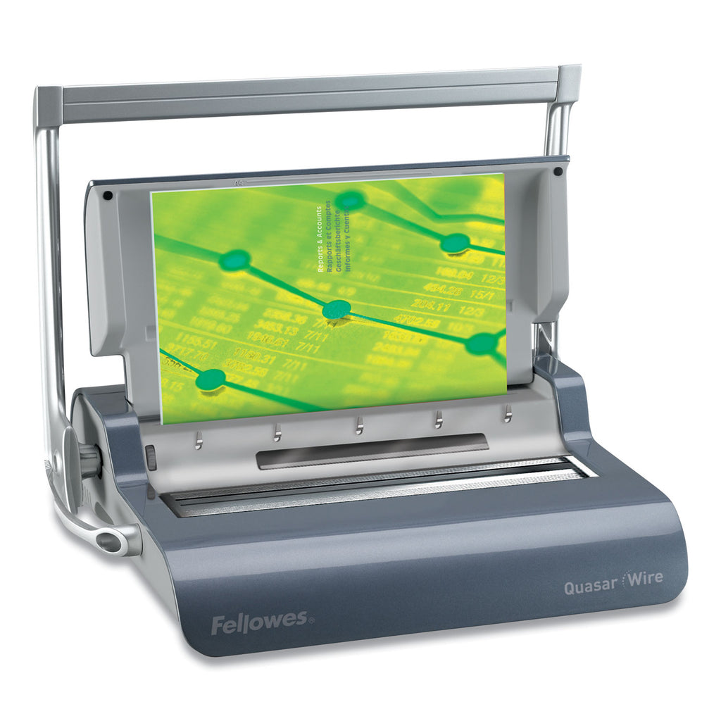 Quasar Manual Wire Binding Machine, 130 Sheets, 8.13 x 15.38 x 5.13, Metallic Gray - 