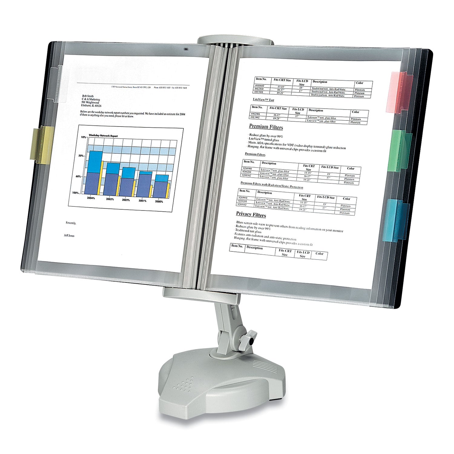 Reference Rack, Plastic, Letter, 10 Pockets, Platinum - 