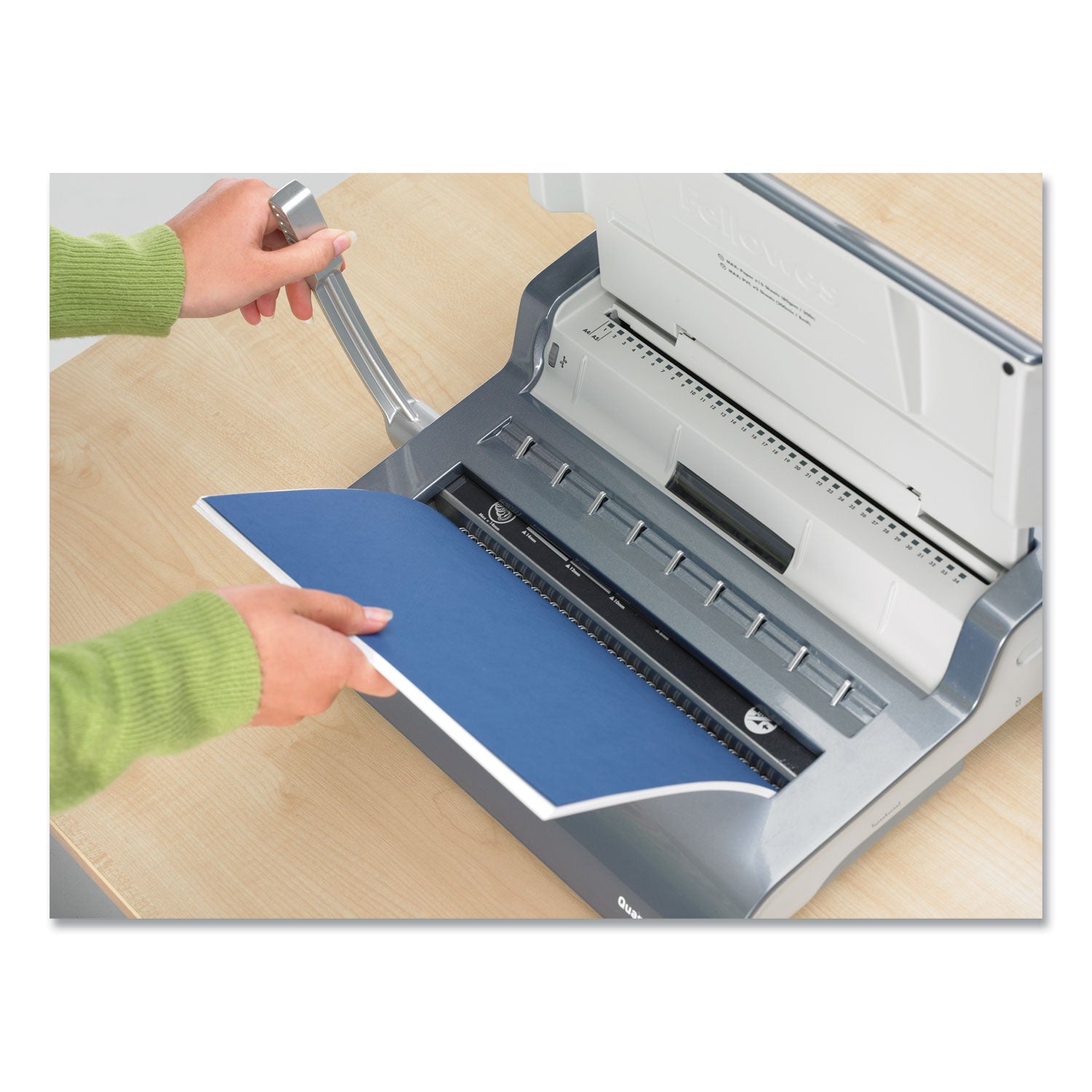 Quasar Manual Wire Binding Machine, 130 Sheets, 8.13 x 15.38 x 5.13, Metallic Gray - 