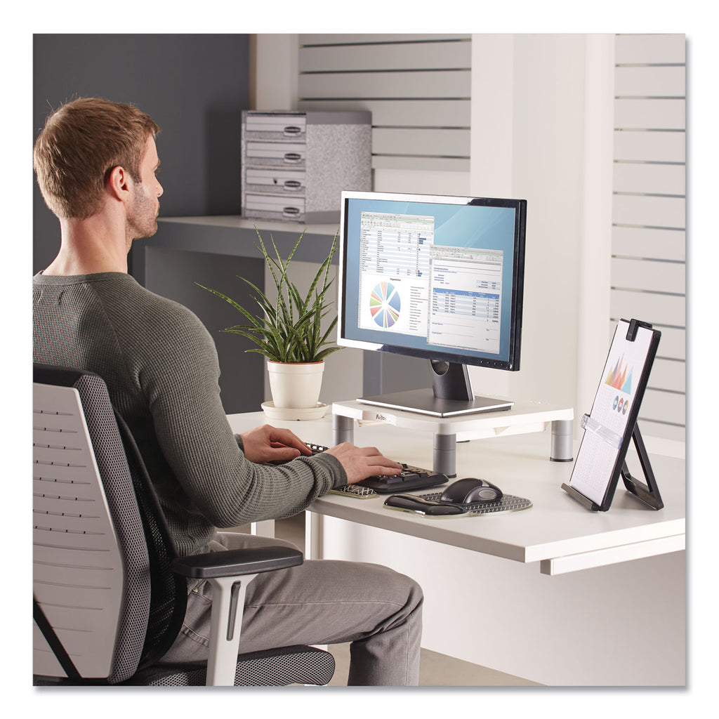 Standard Monitor Riser, For 21" Monitors, 13.38" x 13.63" x 2" to 4", Platinum/Graphite, Supports 60 lbs - 