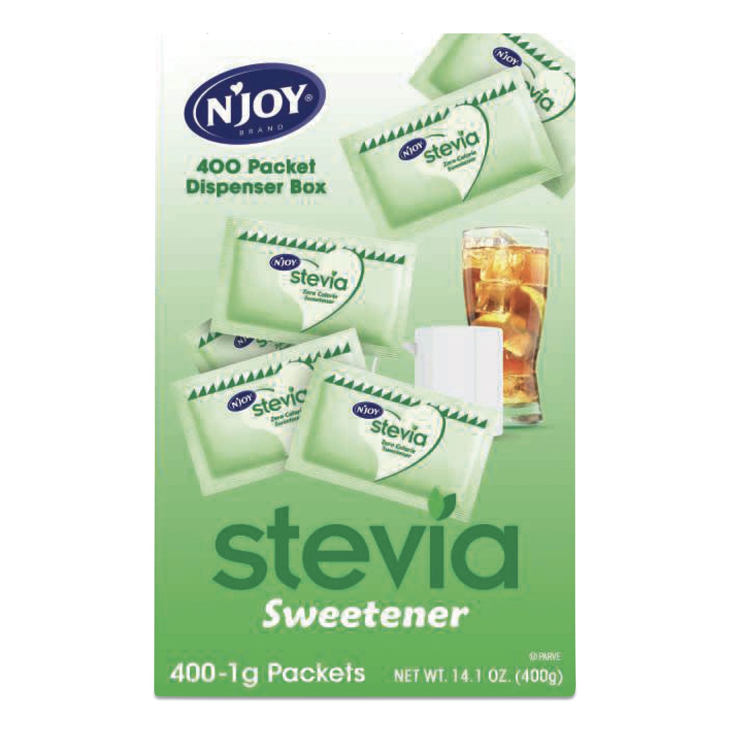Njoy Green Stevia Sugar Substitute - 0.035 oz (1 g) - Stevia Flavor - 400/Box