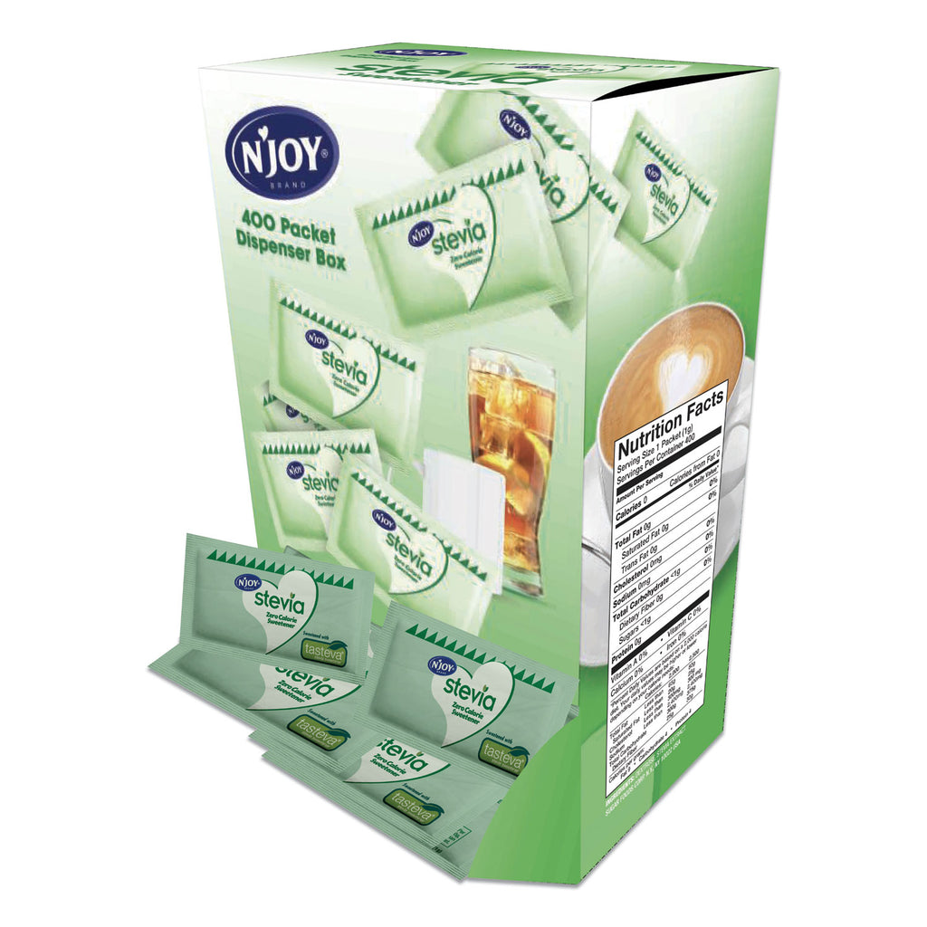 Njoy Green Stevia Sugar Substitute - 0.035 oz (1 g) - Stevia Flavor - 400/Box