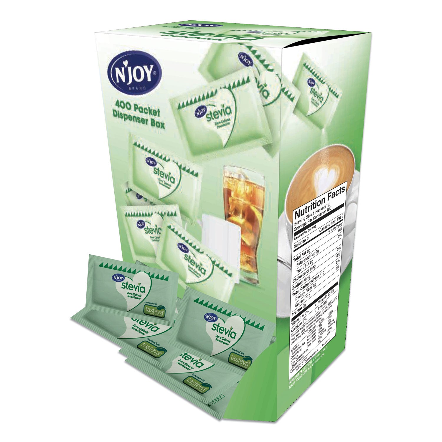 Njoy Green Stevia Sugar Substitute - 0.035 oz (1 g) - Stevia Flavor - 400/Box