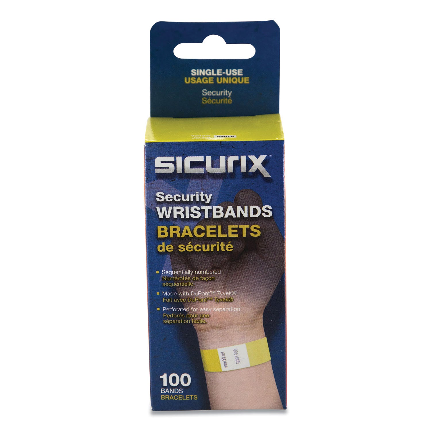 Security Wristbands, Sequentially Numbered, 10" x 0.75", Yellow, 100/Pack - 