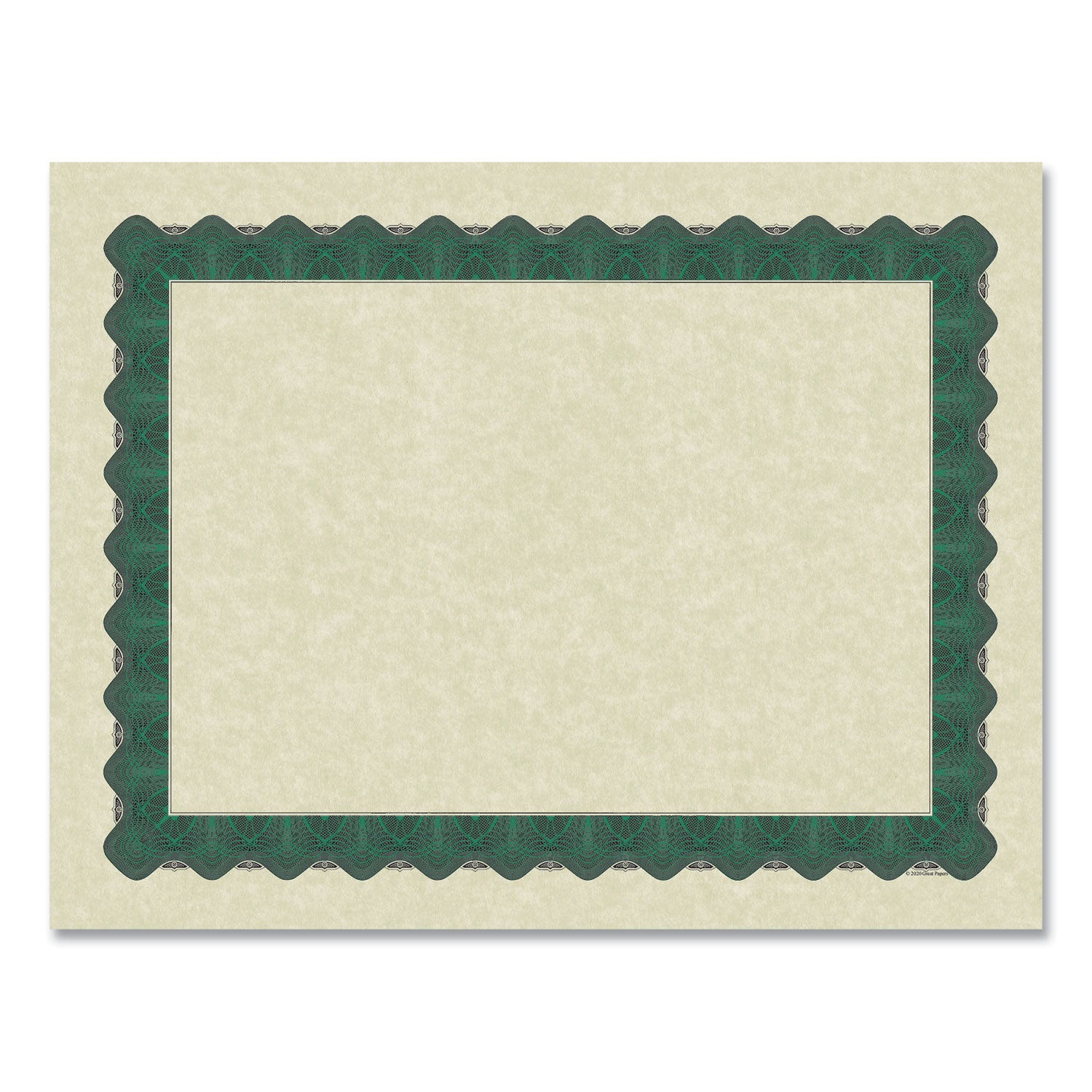 Metallic Border Certificates, 11 x 8.5, Ivory/Green with Green Border, 100/Pack