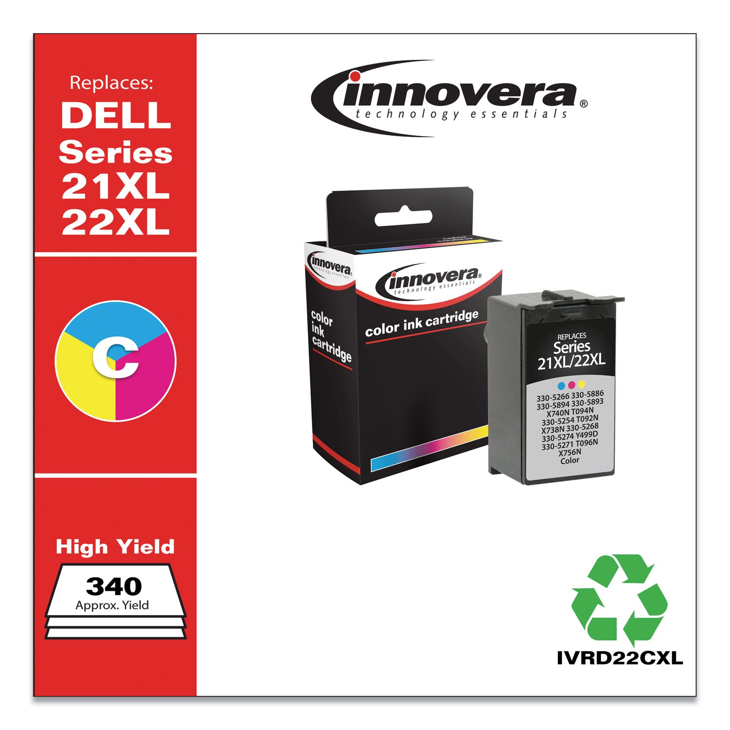 Remanufactured Tri-Color High-Yield Ink, Replacement for 21XL/22XL (330-5266), 340 Page-Yield - 