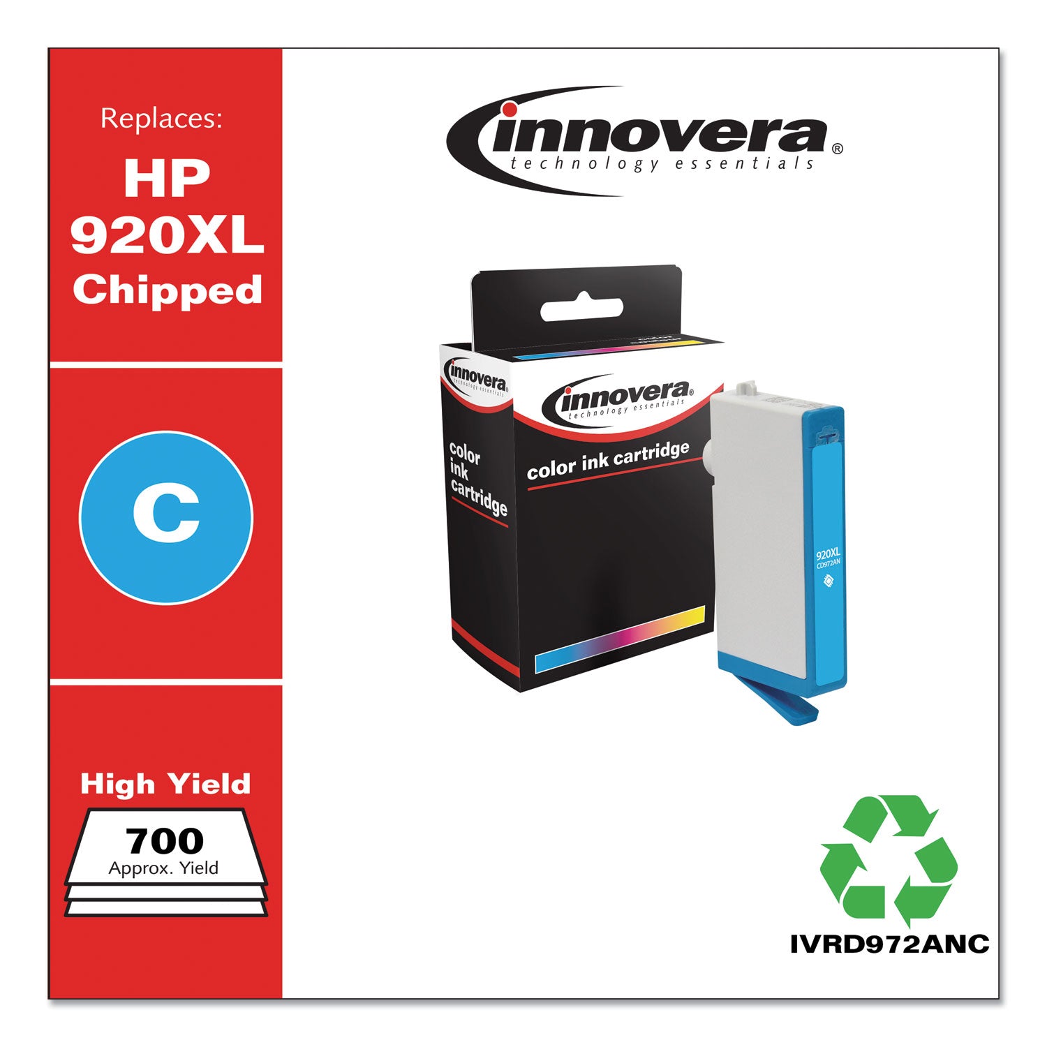 Remanufactured Cyan High-Yield Ink, Replacement for 920XL (CD972AN), 700 Page-Yield - 