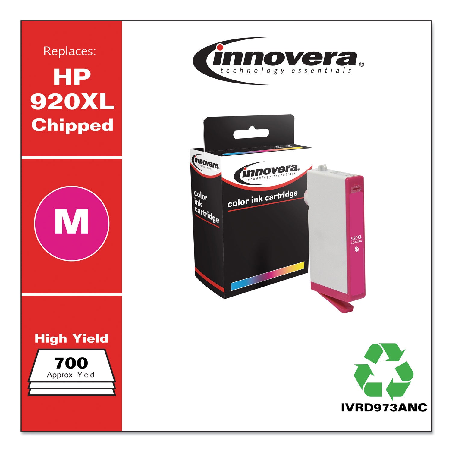 Remanufactured Magenta High-Yield Ink, Replacement for 920XL (CD973AN), 700 Page-Yield - 
