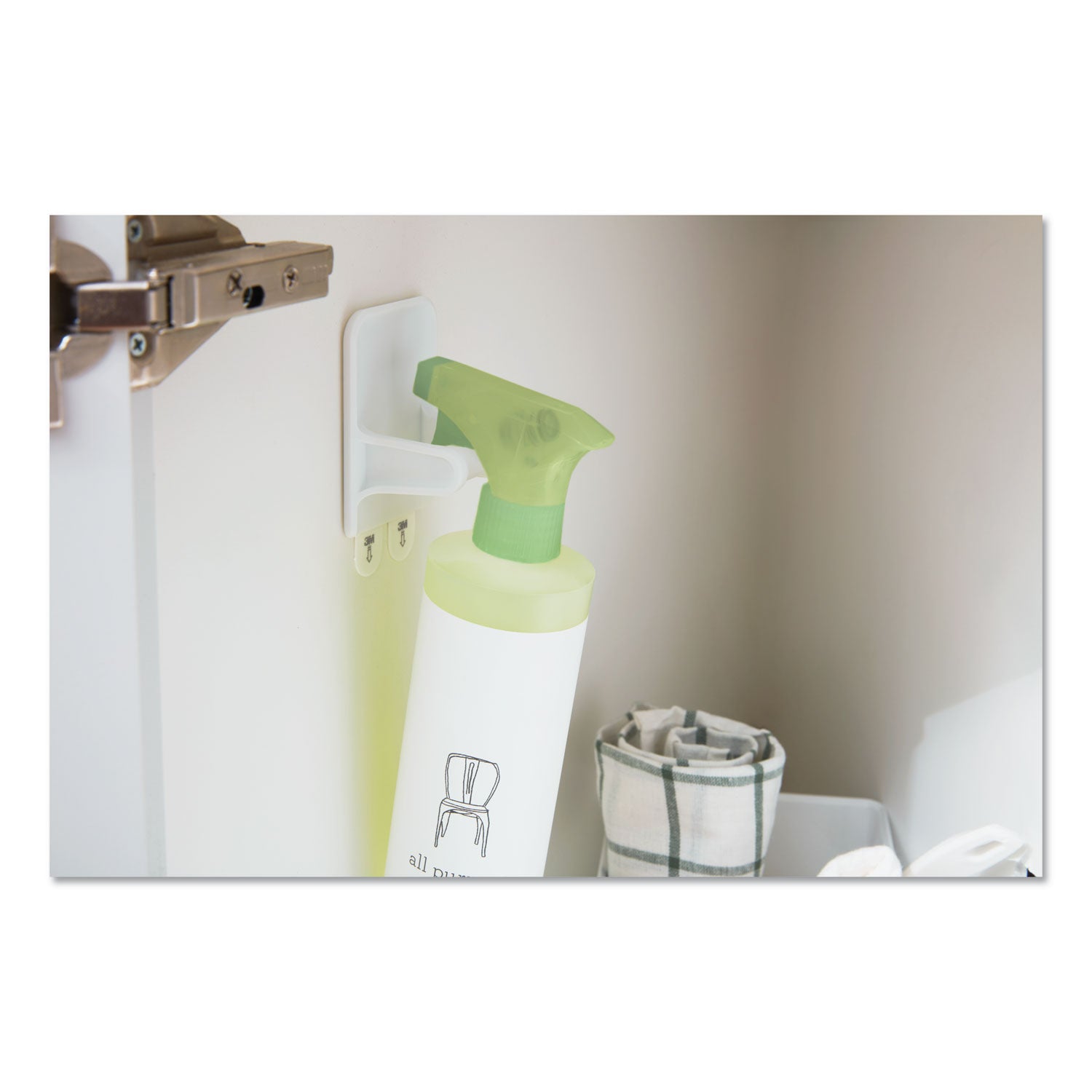 Spray Bottle Holder, 2.34w x 1.69d x 3.34h, White, 2 Hangers/4 Strips/Pack