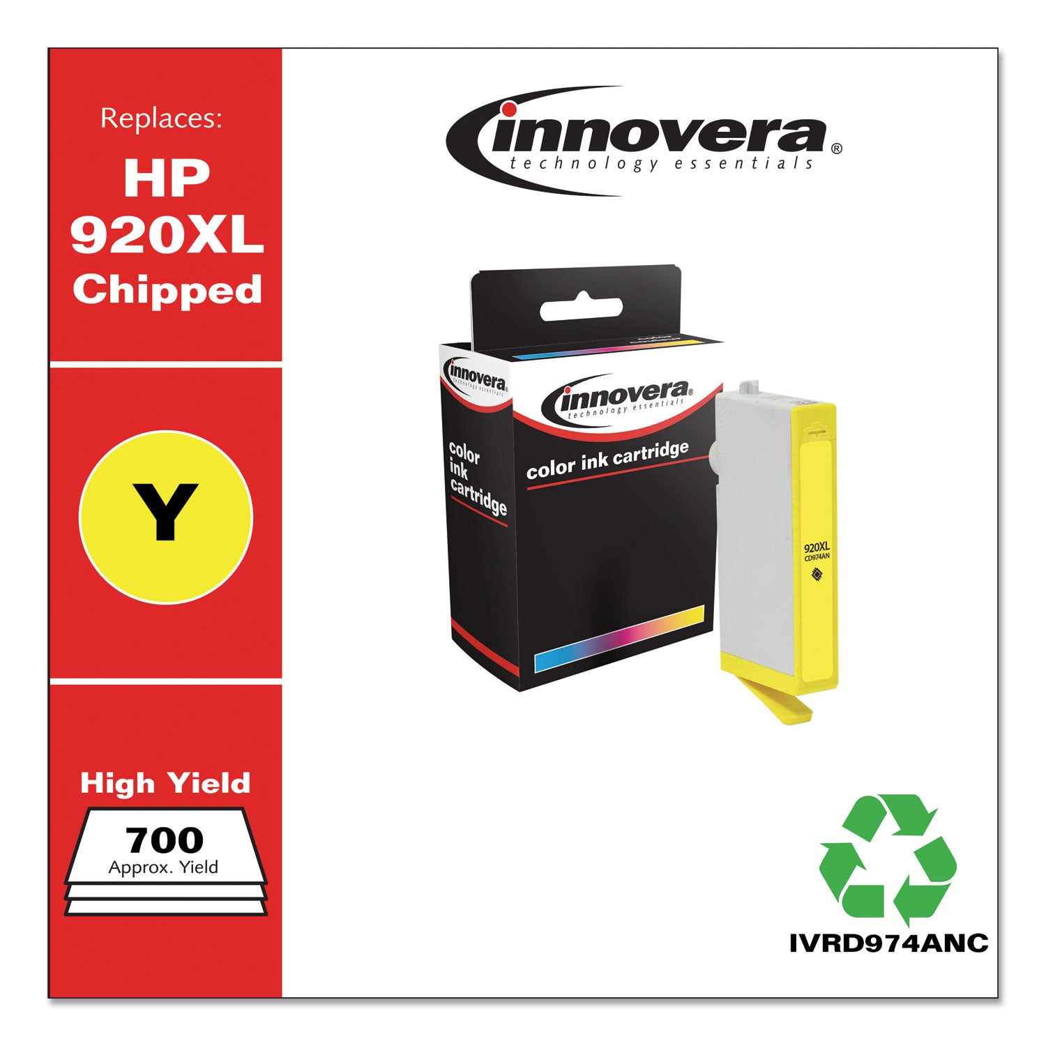 Remanufactured Yellow High-Yield Ink, Replacement for 920XL (CD974AN), 700 Page-Yield, Ships in 1-3 Business Days - 