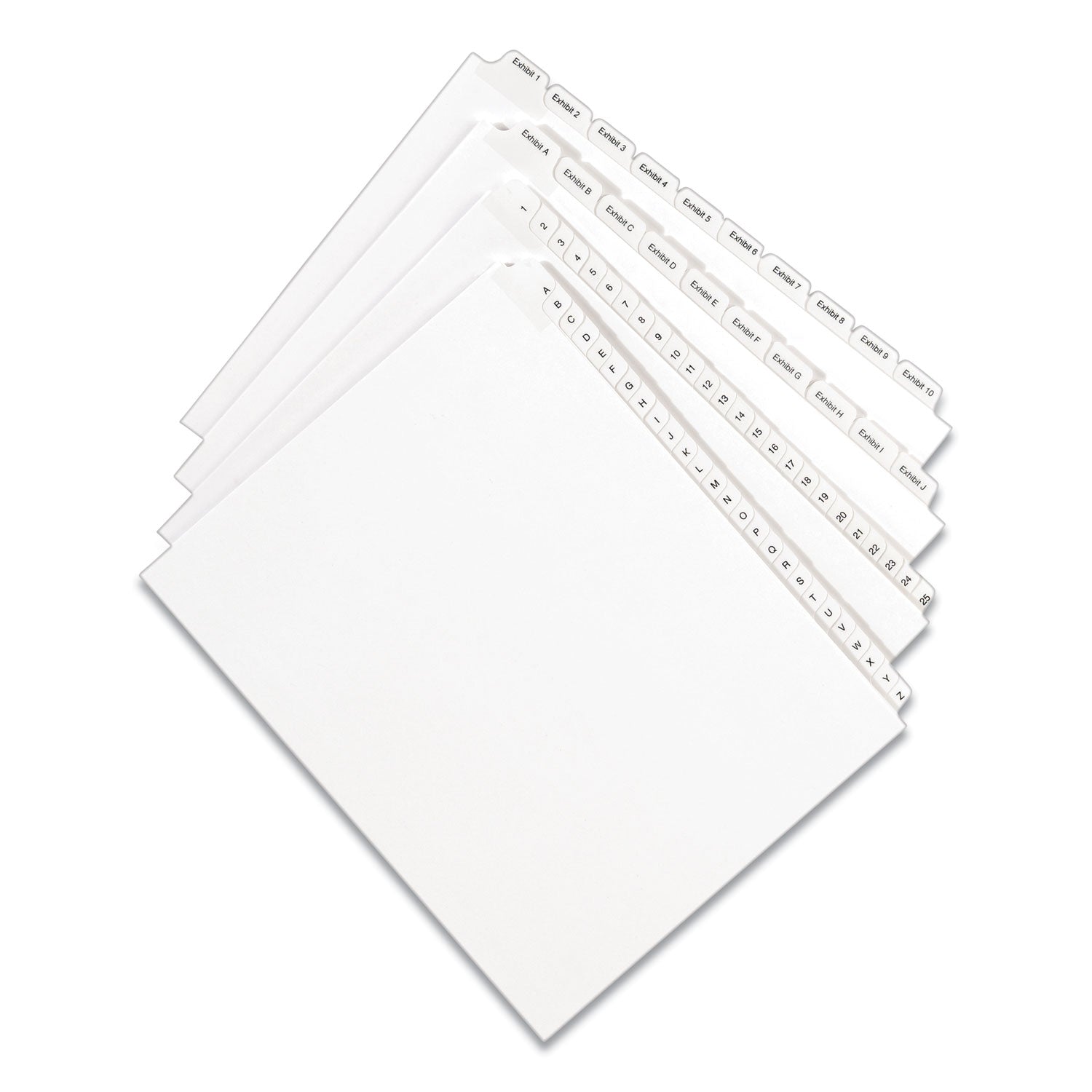 Preprinted Legal Exhibit Side Tab Index Dividers, Allstate Style, 10-Tab, 11, 11 x 8.5, White, 25/Pack - 