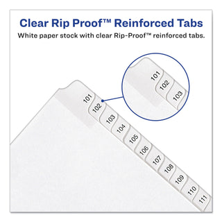 Preprinted Legal Exhibit Side Tab Index Dividers, Allstate Style, 25-Tab, 101 to 125, 11 x 8.5, White, 1 Set, (1705)