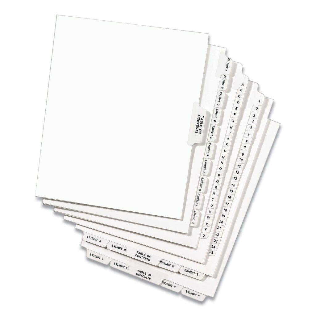 Preprinted Legal Exhibit Side Tab Index Dividers, Avery Style, 10-Tab, 2, 11 x 8.5, White, 25/Pack