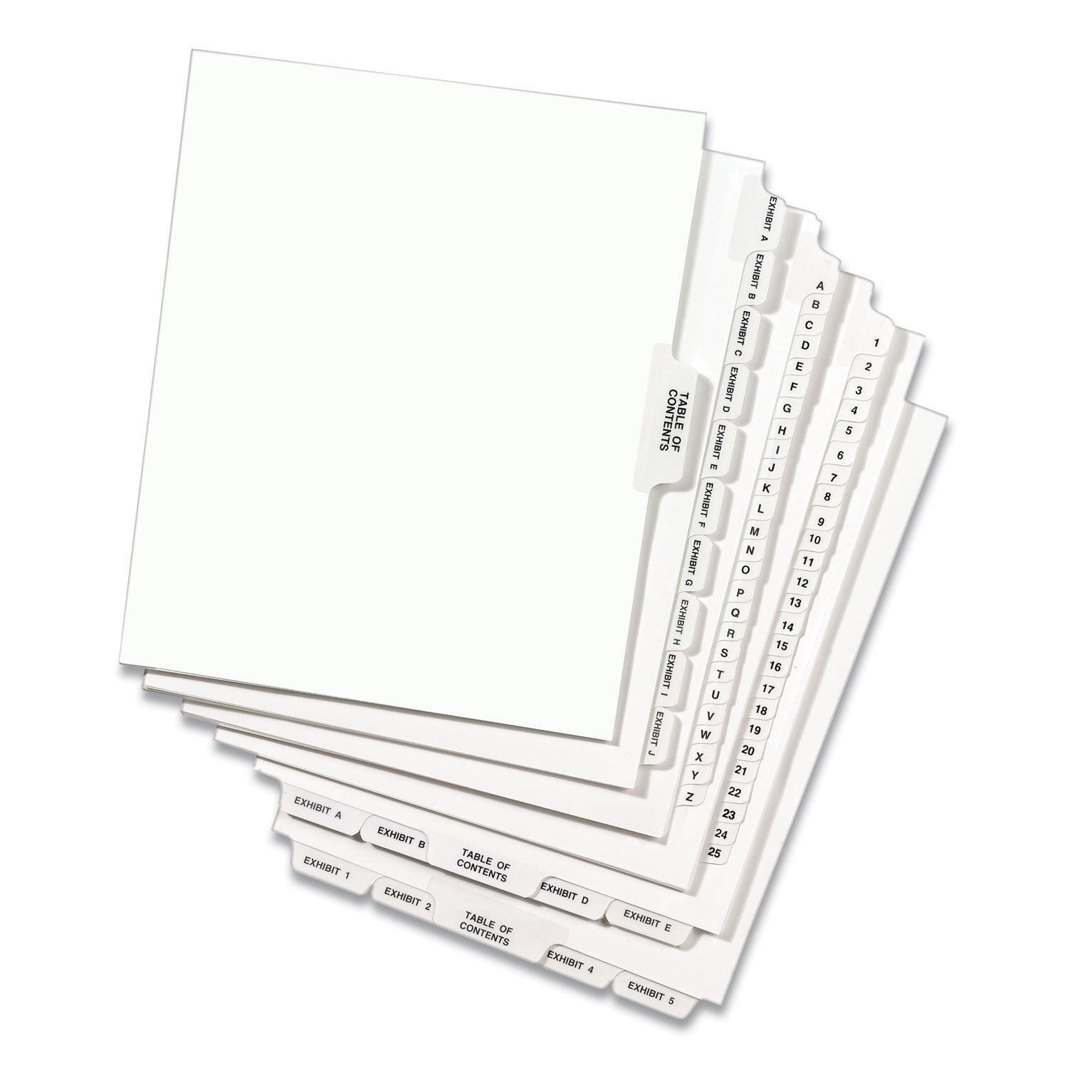 Preprinted Legal Exhibit Bottom Tab Index Dividers, Avery Style, 27-Tab, Exhibit A to Exhibit Z, 11 x 8.5, White, 1 Set - 