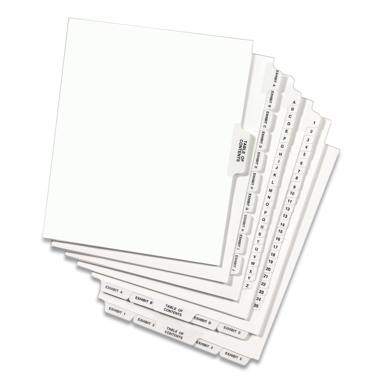 Preprinted Legal Exhibit Bottom Tab Index Dividers, Avery Style, 26-Tab, Exhibit 1 to Exhibit 25, 11 x 8.5, White, 1 Set - 