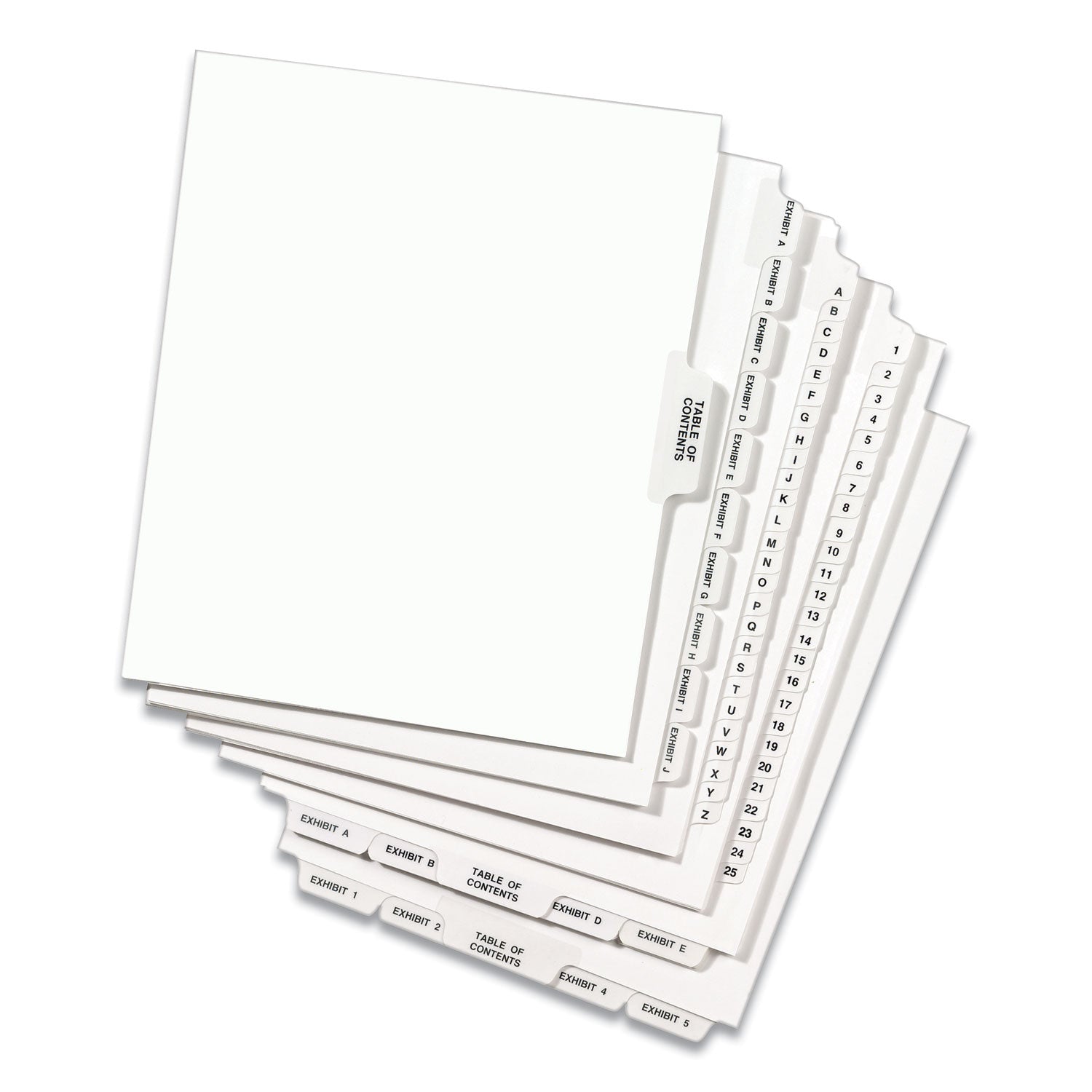 Preprinted Legal Exhibit Side Tab Index Dividers, Avery Style, 10-Tab, 8, 11 x 8.5, White, 25/Pack