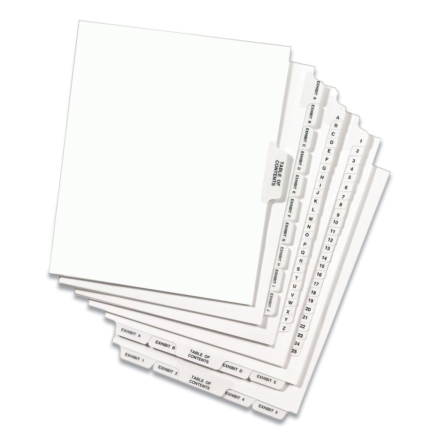 Preprinted Legal Exhibit Side Tab Index Dividers, Avery Style, 26-Tab, 51 to 75, 11 x 8.5, White, 1 Set - 