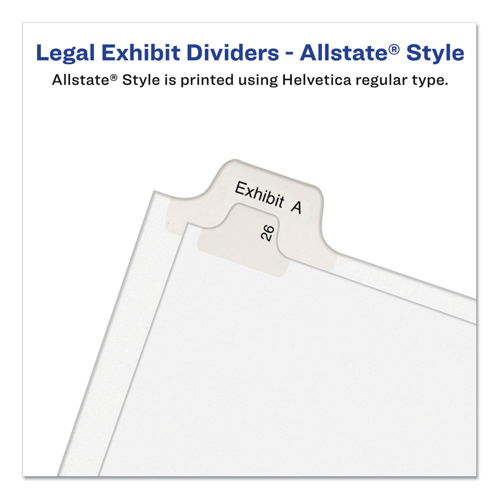 Preprinted Legal Exhibit Side Tab Index Dividers, Allstate Style, 26-Tab, A to Z, 11 x 8.5, White, 1 Set, (1700)