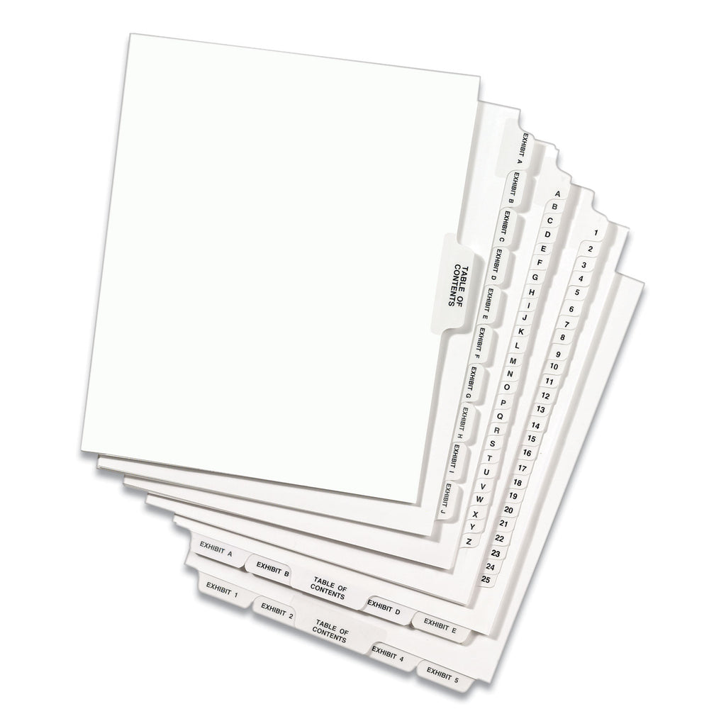 Preprinted Legal Exhibit Side Tab Index Dividers, Avery Style, 25-Tab, 1 to 25, 11 x 8.5, White, 1 Set, (1330)