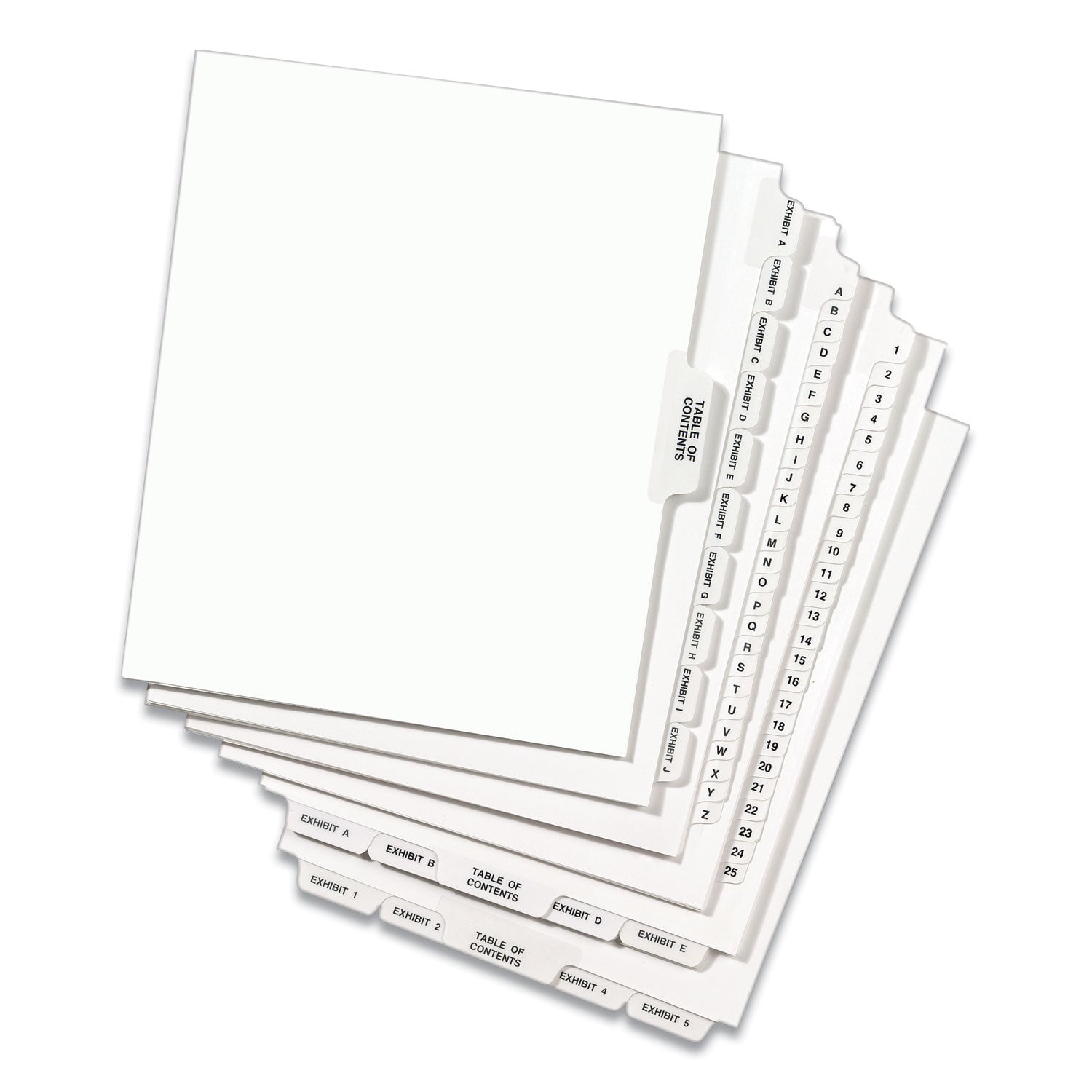 Preprinted Legal Exhibit Side Tab Index Dividers, Avery Style, 25-Tab, 1 to 25, 11 x 8.5, White, 1 Set, (1330)