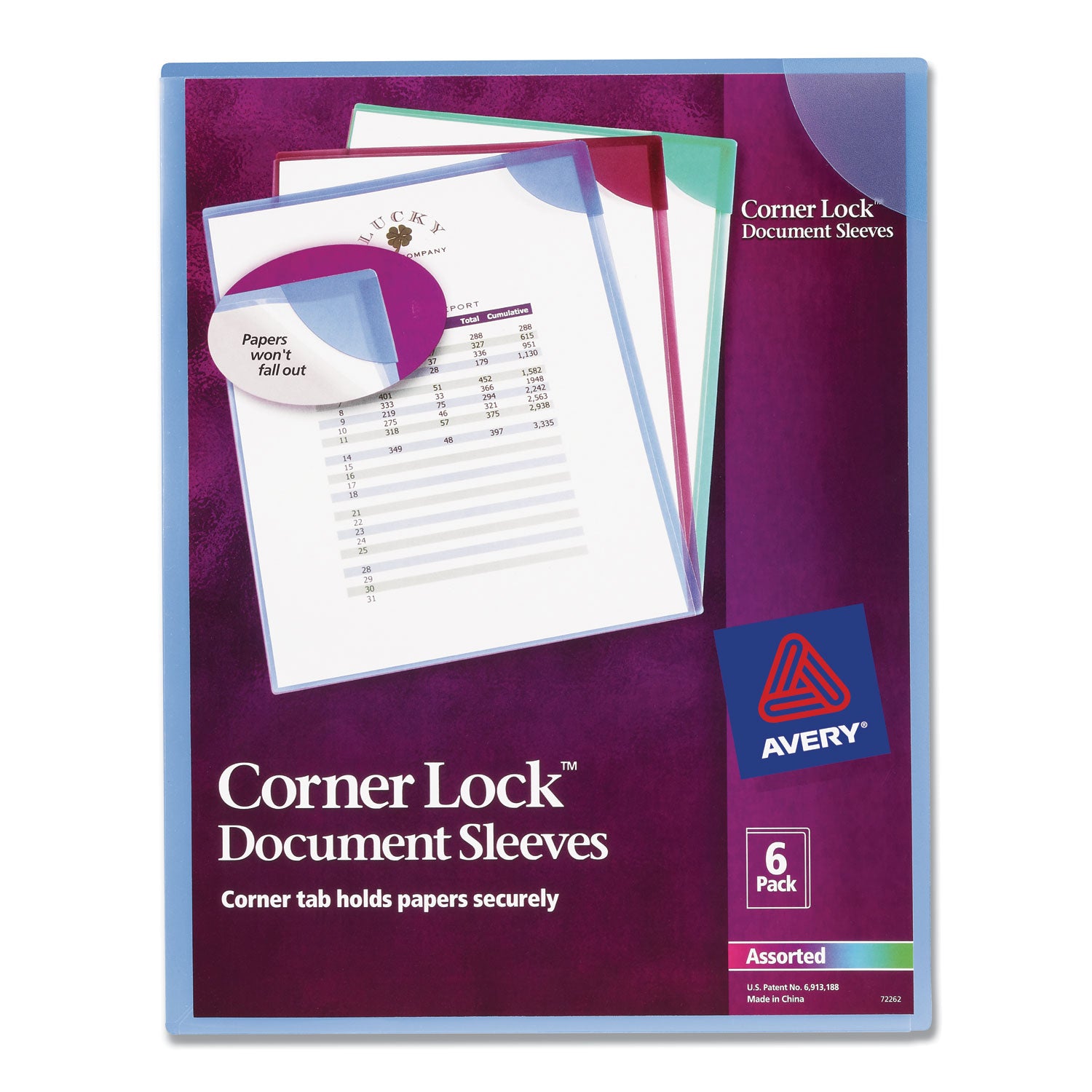 corner-lock-document-sleeves-letter-size-assorted-colors-6-pack_ave72262 - 1