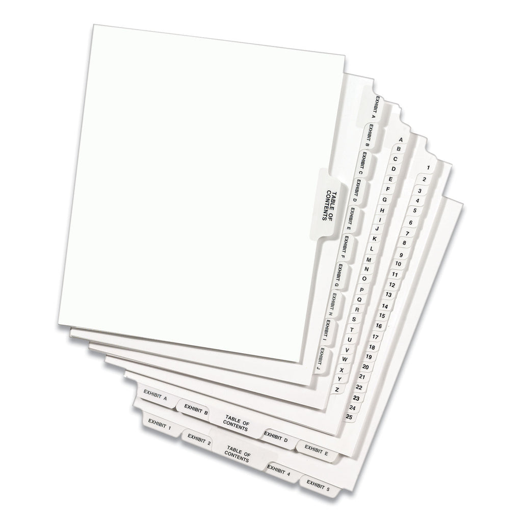 Preprinted Legal Exhibit Side Tab Index Dividers, Avery Style, 11-Tab, 1 to 10, 11 x 8.5, White, 1 Set