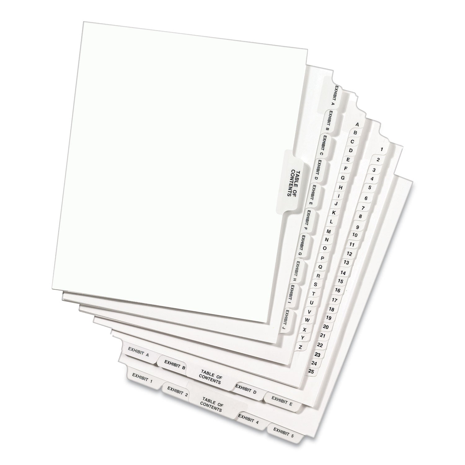 Preprinted Legal Exhibit Side Tab Index Dividers, Avery Style, 10-Tab, 10, 11 x 8.5, White, 25/Pack - 