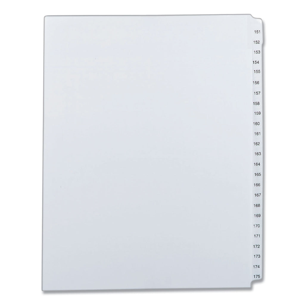 Preprinted Legal Exhibit Side Tab Index Dividers, Allstate Style, 25-Tab, 151 to 175, 11 x 8.5, White, 1 Set - 