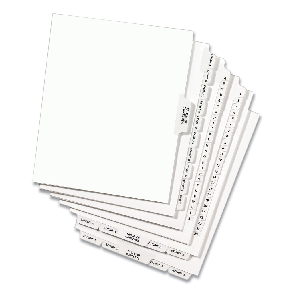 Preprinted Legal Exhibit Side Tab Index Dividers, Avery Style, 10-Tab, 1, 11 x 8.5, White, 25/Pack