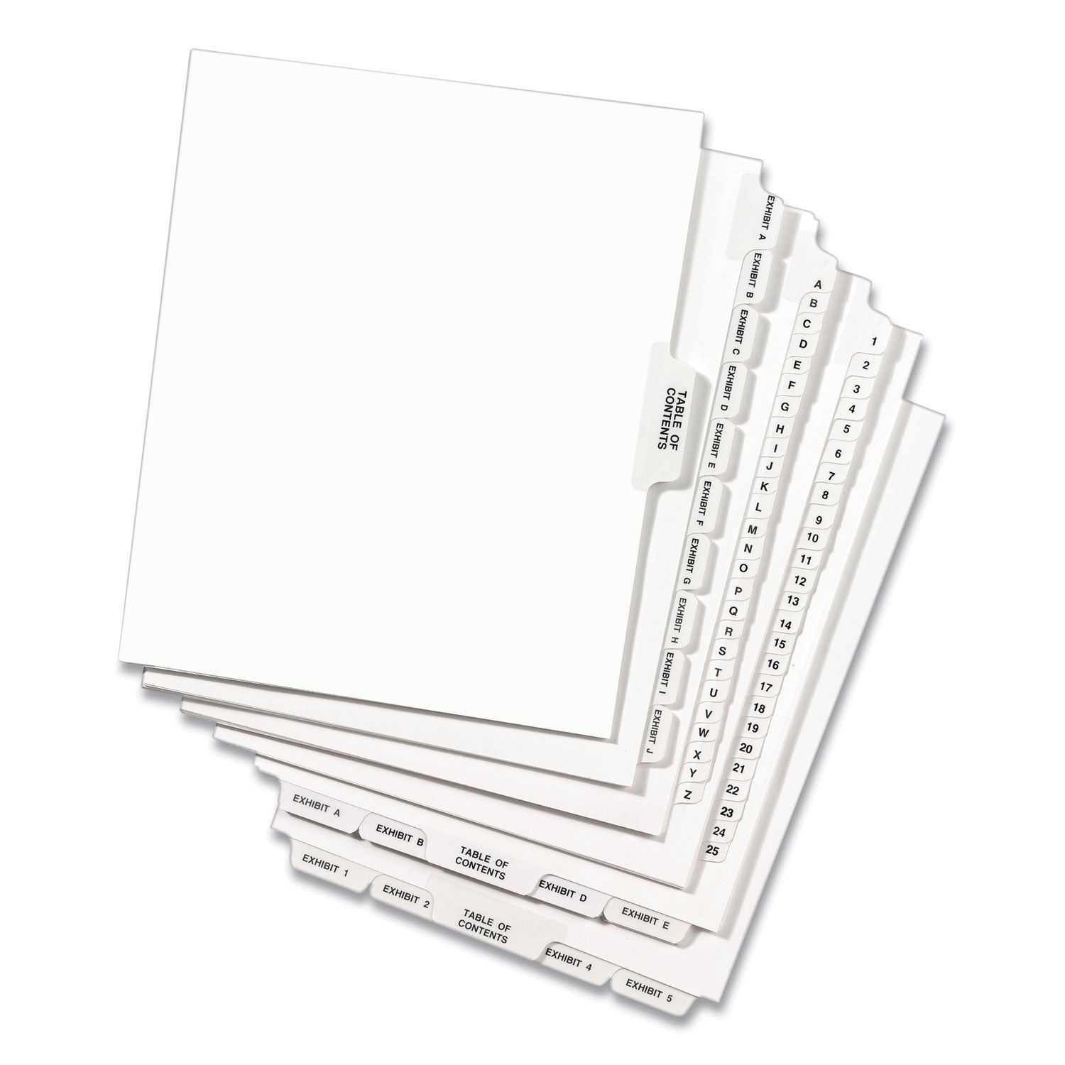 Preprinted Legal Exhibit Side Tab Index Dividers, Avery Style, 10-Tab, 1, 11 x 8.5, White, 25/Pack - 