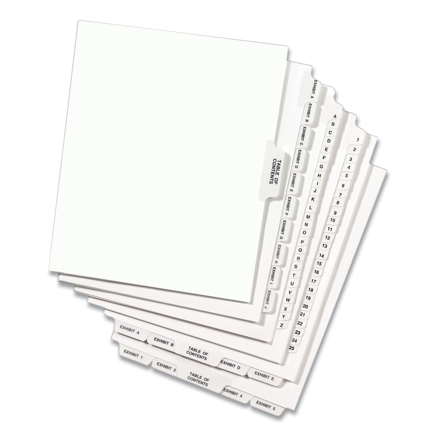 Preprinted Legal Exhibit Side Tab Index Dividers, Avery Style, 10-Tab, 1, 11 x 8.5, White, 25/Pack