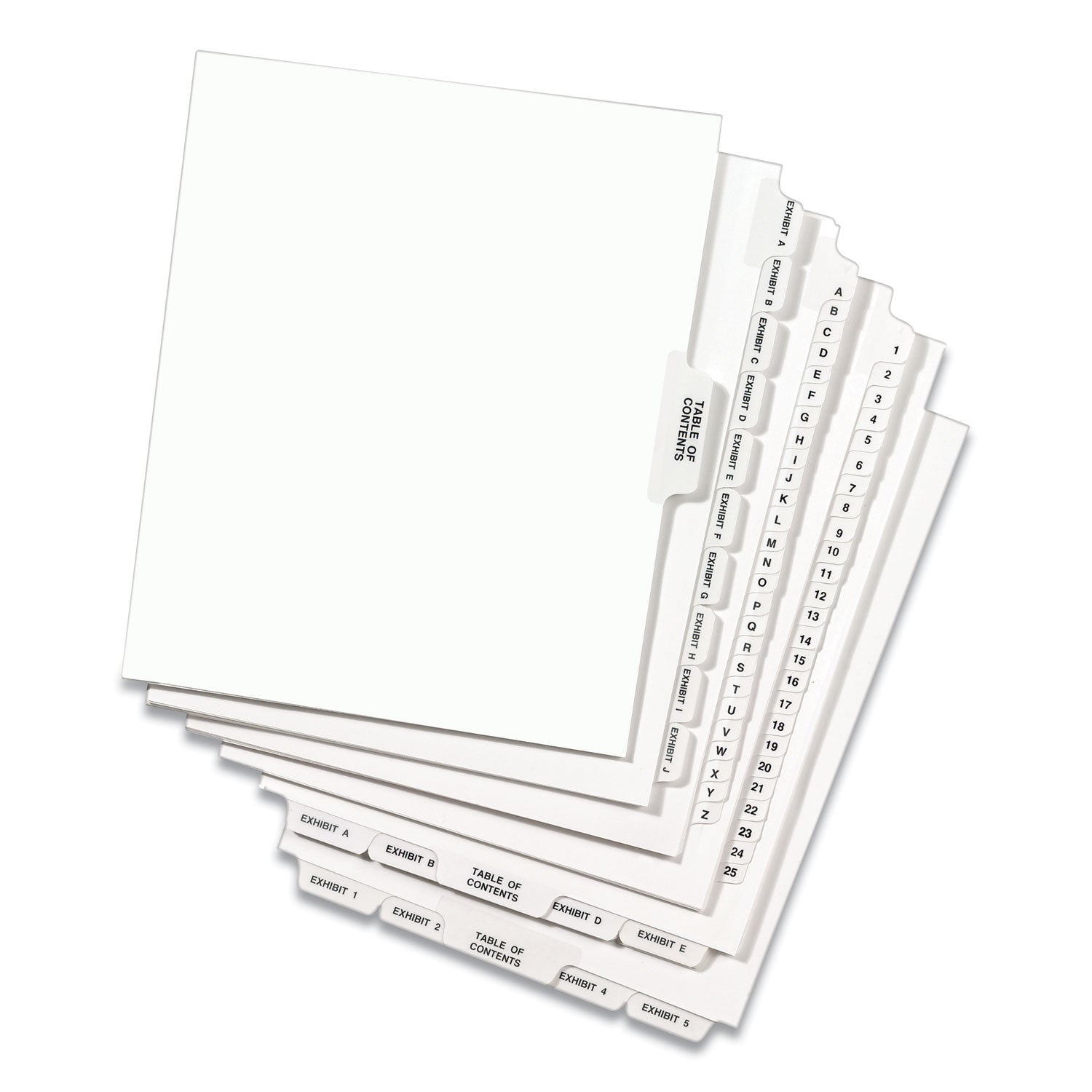 Preprinted Legal Exhibit Side Tab Index Dividers, Avery Style, 10-Tab, 4, 11 x 8.5, White, 25/Pack - 