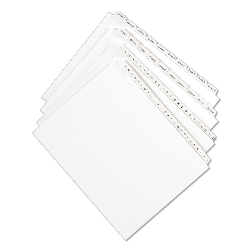 Preprinted Legal Exhibit Side Tab Index Dividers, Allstate Style, 10-Tab, 4, 11 x 8.5, White, 25/Pack