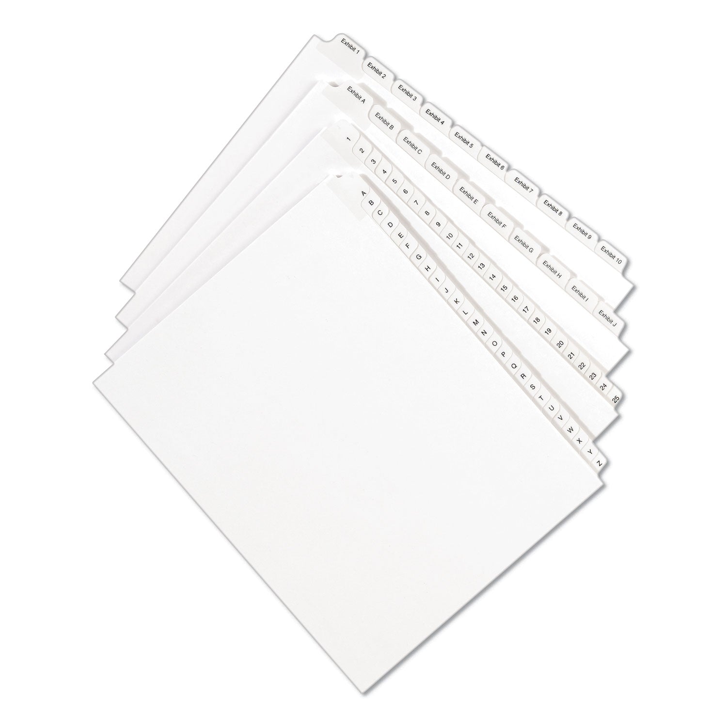 Preprinted Legal Exhibit Side Tab Index Dividers, Allstate Style, 10-Tab, 4, 11 x 8.5, White, 25/Pack - 