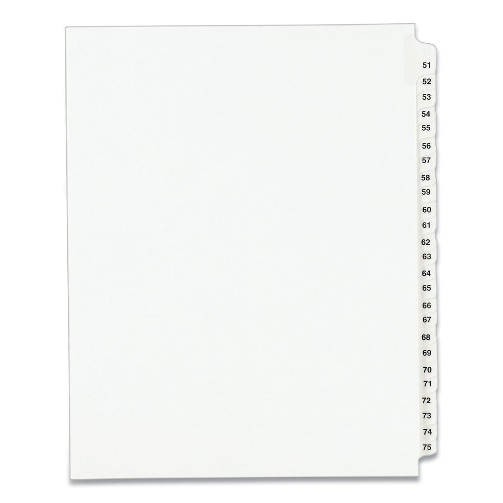 Preprinted Legal Exhibit Side Tab Index Dividers, Avery Style, 25-Tab, 51 to 75, 11 x 8.5, White, 1 Set, (1332)